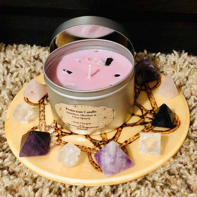 Reiki Charged Protection Candle With Obsidian Clear Quartz and Etsy