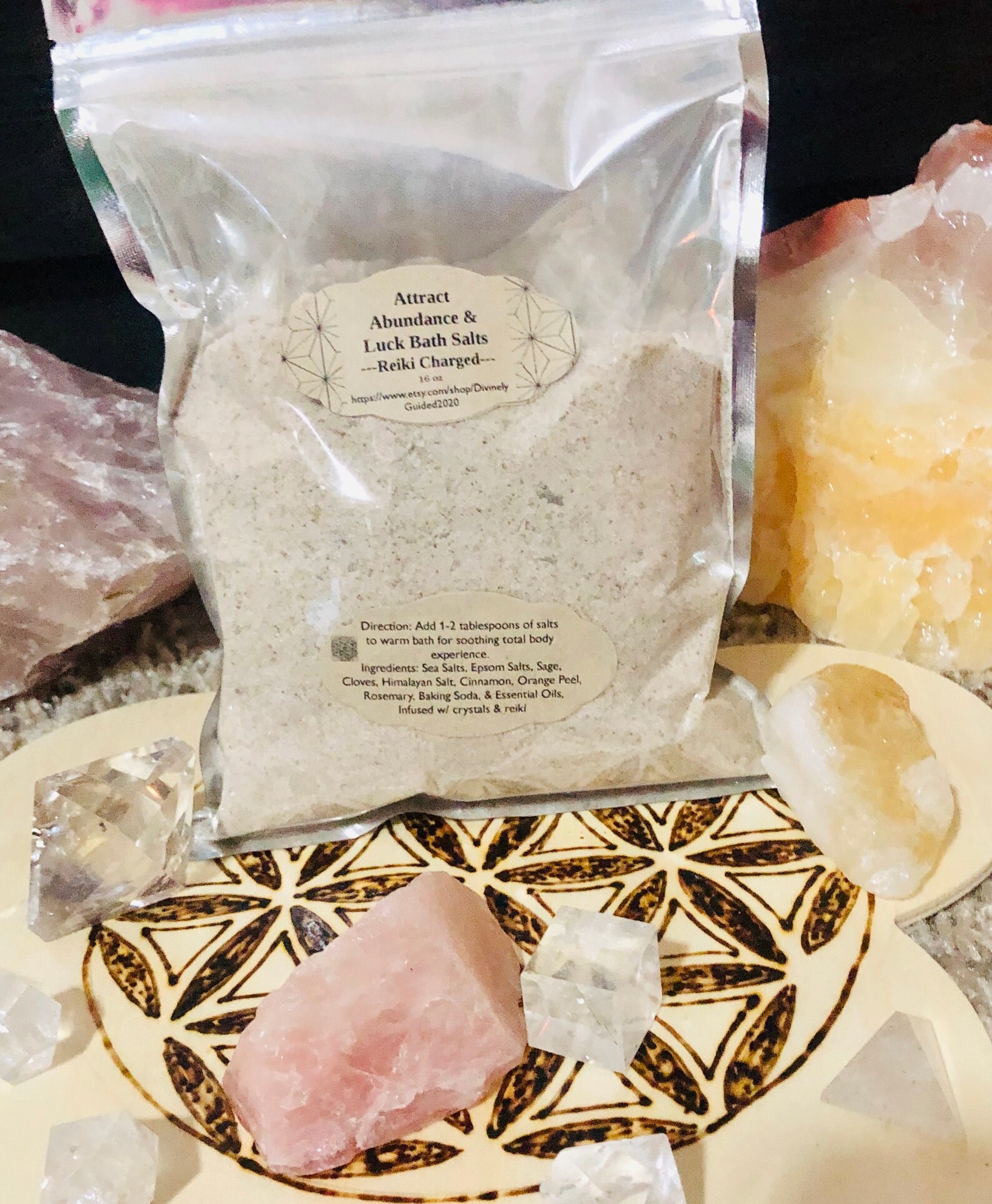 Attract Luck and Abundance Bath Salts reiki Charge With Crystals Salt