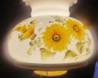 Vintage 17" Lantern/Lamp Top is Milk Glass w/Yellow Flowers and is Converted to Electric. Bottom is Clear. Beautiful!