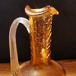 Vintage 4 3/4&quot; Amber Crackle Glass Pitcher