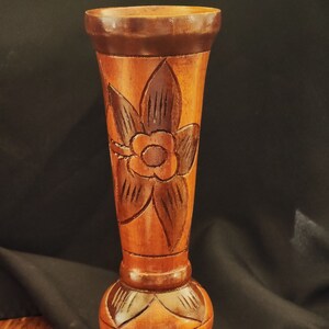 Vintage Hand Carved Wood Vase