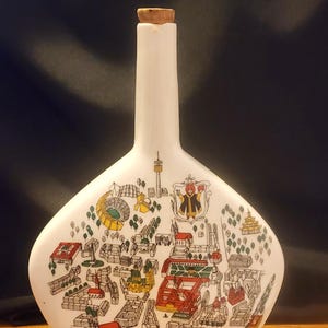Vintage 11&quot; Escorial Grun Bavarian Liquor Bottle - 1960&#39;s Germany Map Munich