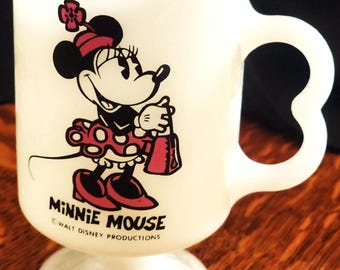 Taza vintage de cristal con diseño de Minnie Mouse (1970/80)