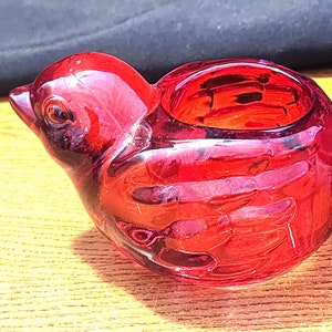 Vintage Red Glass Bird Candle Holder