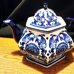 Vintage Japanische Otagiri Kobalt Hexagon Porzellan Teekanne - Einfach schön!