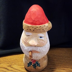 Vintage Folk Art Carved Santa Claus - So Cool! - JL 04