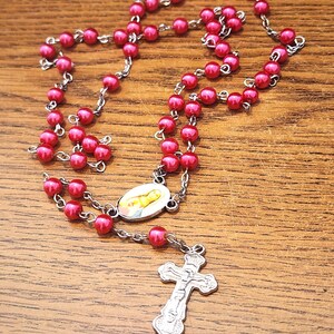 Vintage Red Bead and Silver Rosary