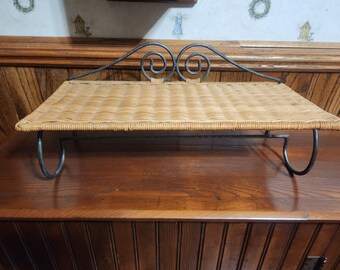 Vintage Wicker and Metal Shelf 18&quot; x 8 1/2&quot; w/Bar