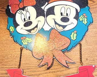 ヴィンテージ 10インチ x 12インチ グリッター ミッキー & ミニー