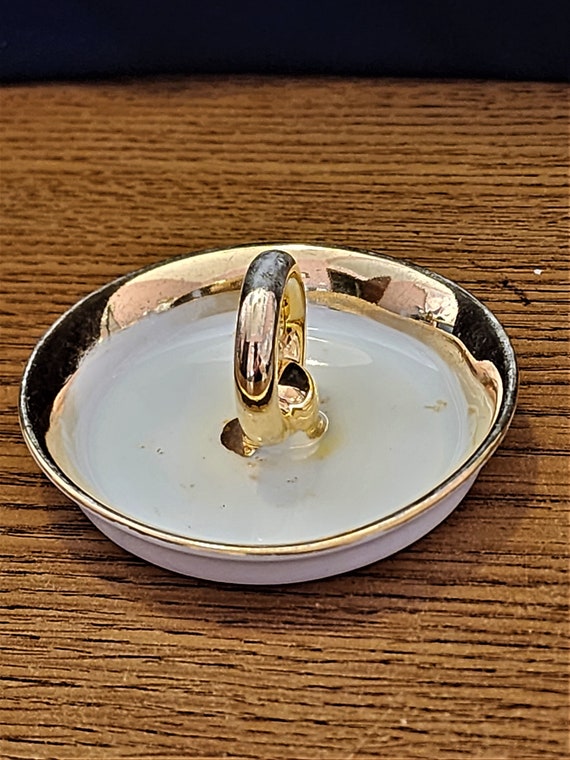 Vintage Round White and Gold Porcelain Ring Dish