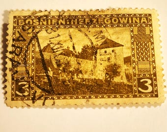 Vintage Austria Bosnia Mostar Stamp 3 Hinged Cancelled