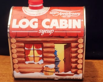 Vintage Log Cabin Shaped Maple Syrup Tin