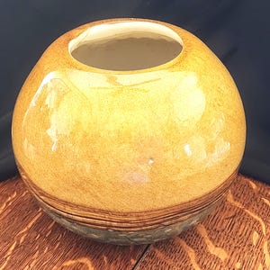 Vintage Einzigartige geblasen Kunst Glaskugel Innenpflanzer, der Gelb, Gold & Aqua ist - Erstaunlich