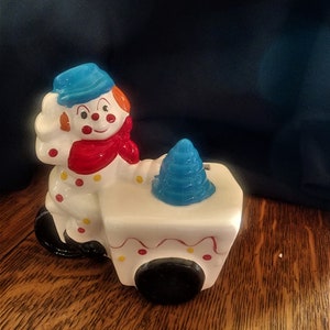 Vintage Ceramic Clown Bank Shaped Like Ice Cream Cart