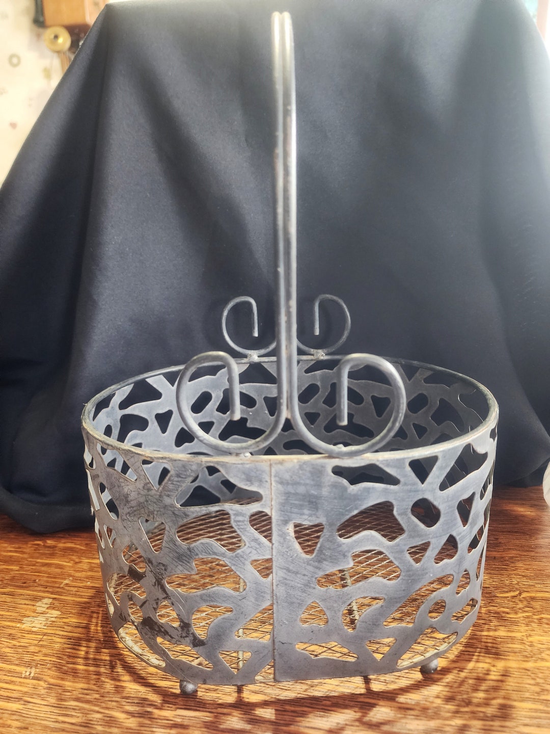 Vintage Ornate Metal Basket With Feet Etsy