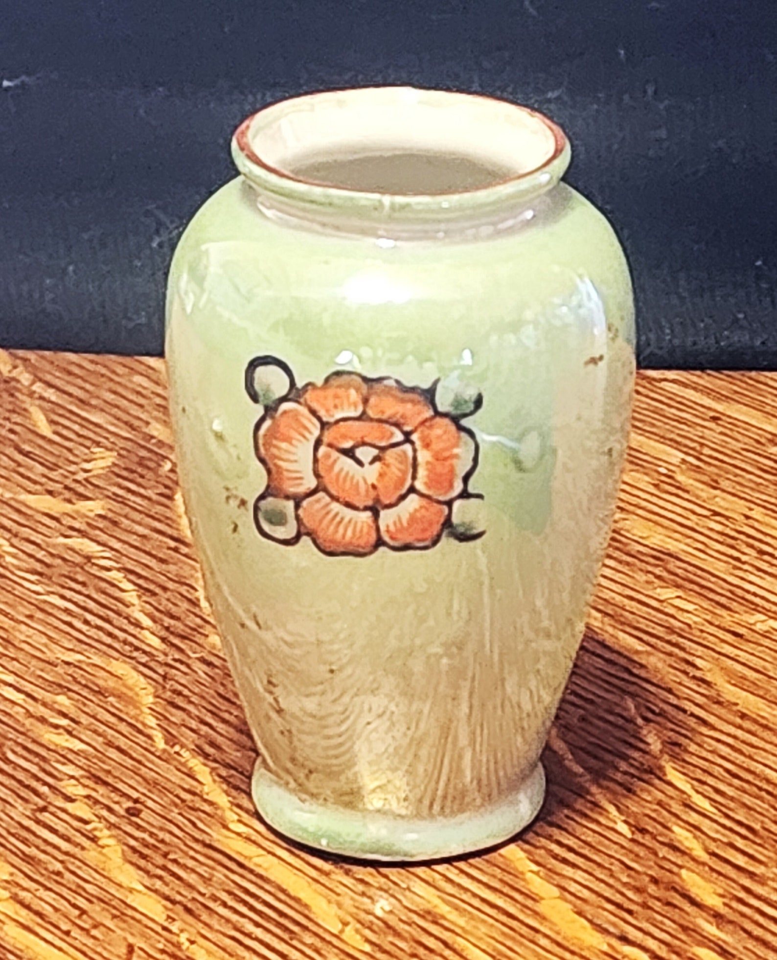 Vintage 3" Miniature Green Porcelain Japanese Vase Hand Painted With an ...