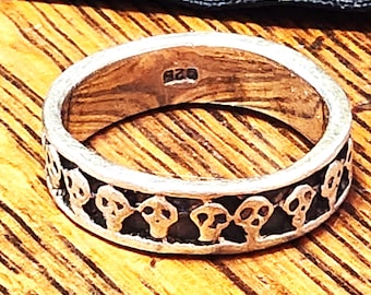 Vintage Sterling Silver Skull Band Ring