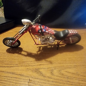 Vintage Red White and Blue Chopper Motorcycle Plastic Toy