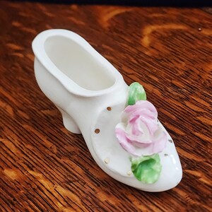 Vintage Porcelain White Shoe with Pink Flower