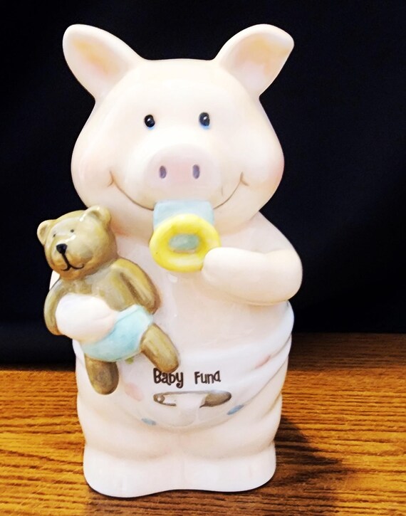 Vintage Baby Pig with Pacifier Piggy Bank