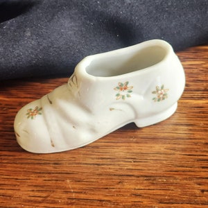 Vintage White Porcelain Shoe with Gold Decoration