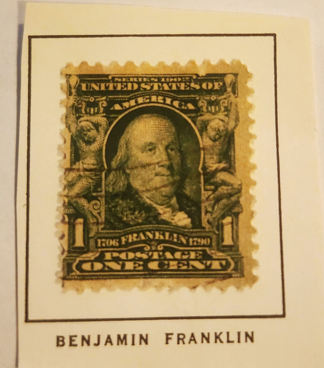 Vintage Rare 1902 1 Cent Ben Franklin Green Stamp Cancelled Hinged Etsy