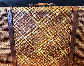 Vintage 16 "x 12 "x 5" gewebter Rattan Bambus & Holzkoffer
