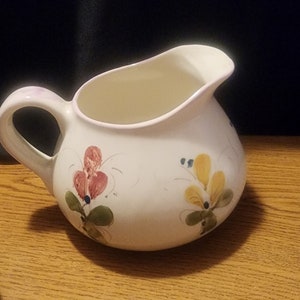 Vintage Hand Painted White Porcelain Pitcher Decorated in Portugal
