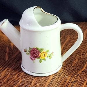 Vintage Miniature Porcelain Watering Can with Hand Painted Roses