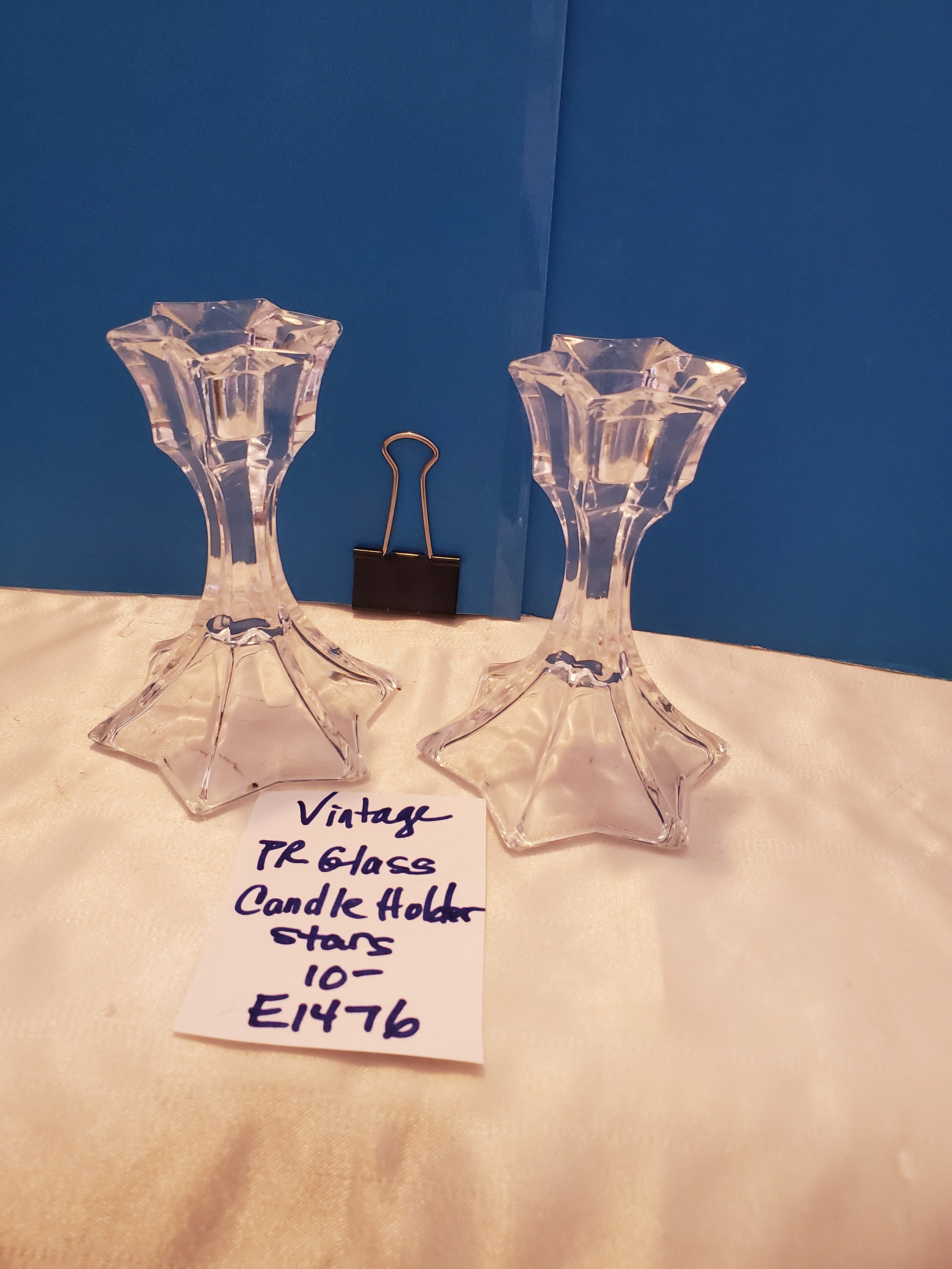 Vintage Pair of Star Glass Candle Holders Etsy