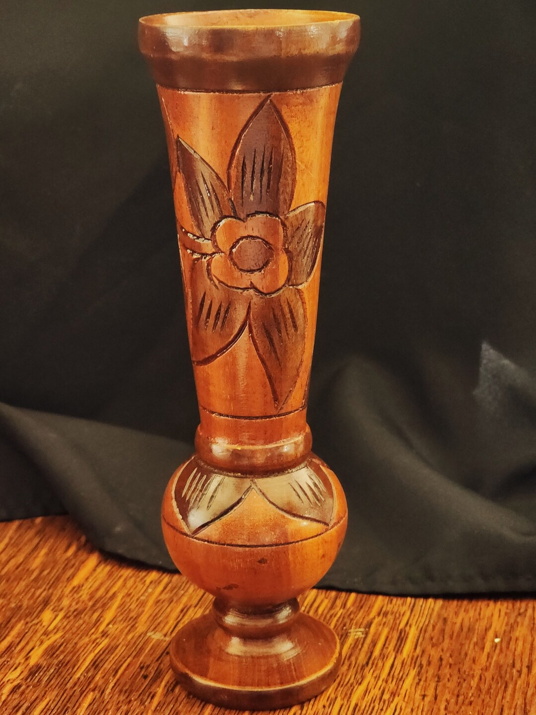 Vintage Hand Carved Wood Vase Etsy