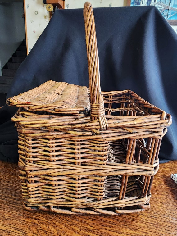 Vintage Wicker Square Basket With Covered Storage and Open Storage Etsy Ireland