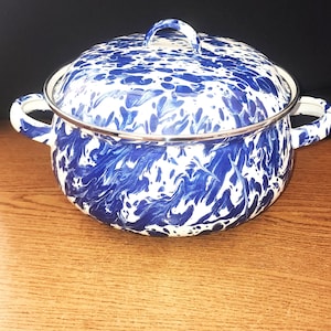 Vintage Blue Swirl Enamelware Lid - Etsy