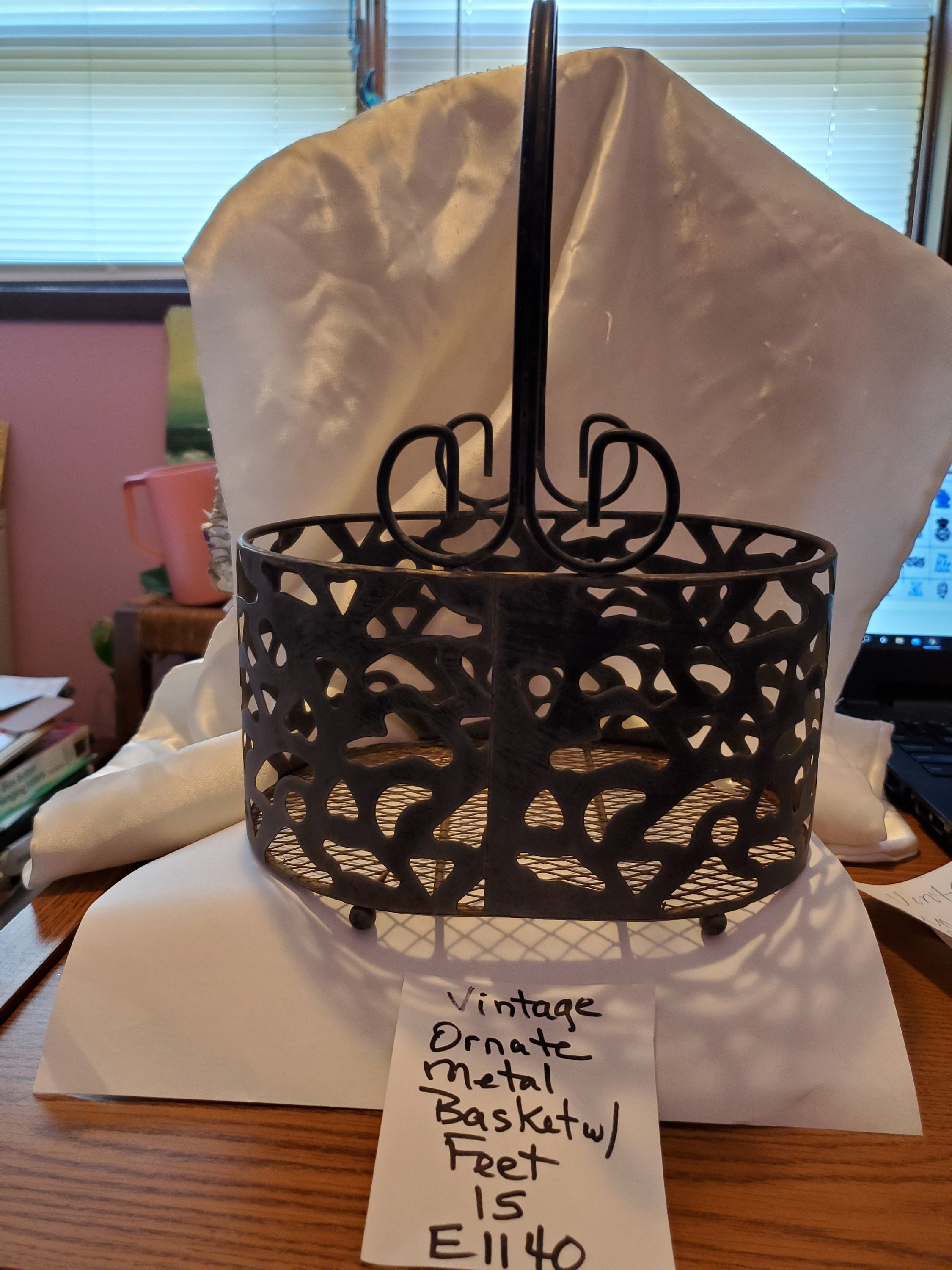 Vintage Ornate Metal Basket With Feet Etsy