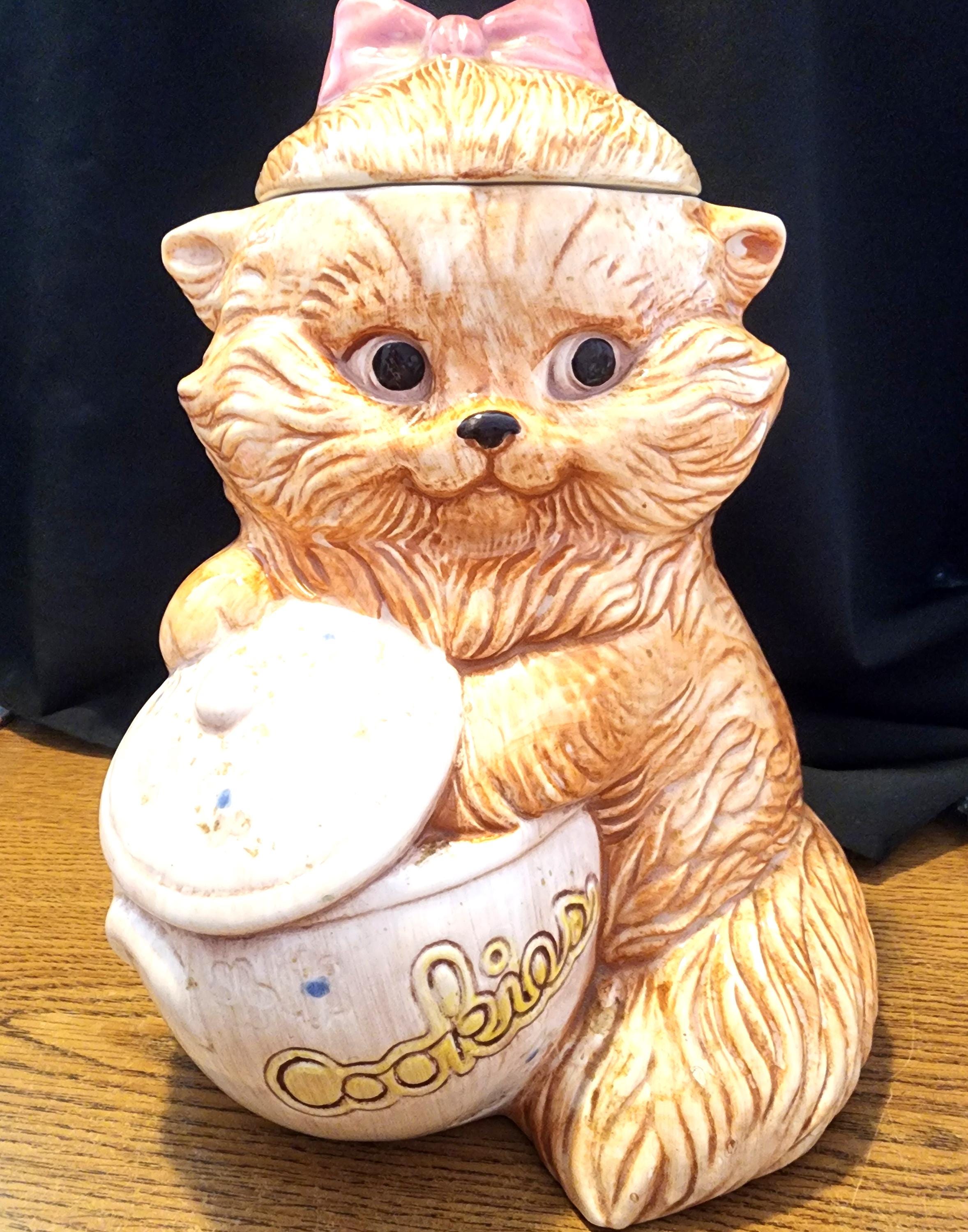 Vintage 12"  Treasure Craft 1960's Kitten with Pink Bow Cookie Jar - Beautiful!