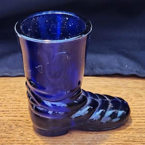 Vintage Cobalt Blue Glass Boot Toothpick Holder