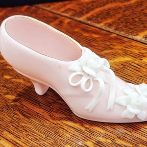Vintage White Porcelain Pink with White Bows & Flowers Miniature Shoe