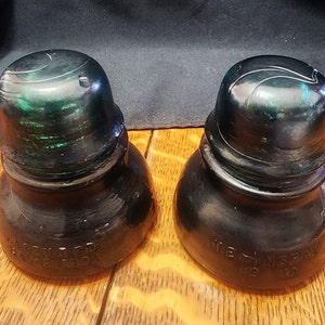Vintage Blue Glass Telephone Insulators Hemingray #40 P May 2 1893