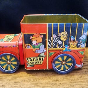 Vintage sällsynt plåtslageri hantverk 1992 Safari söt lastbil (topp av plåt saknas)