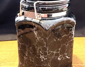 Vintage Black Marble Hexagon Cannister with Air Tight Seal