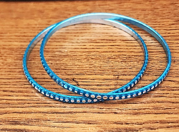 Vintage Two Blue and Rhinestone Bangles - image 1