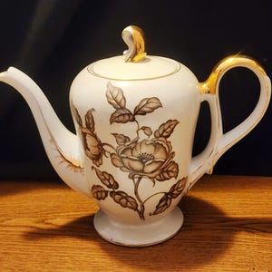 Vintage White Tan & Gold Japanische Teekanne - Wunderschöne!
