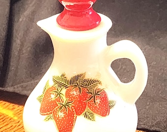 Vintage Avon Bubble Bath in Milk Glass Bottles with Strawberries