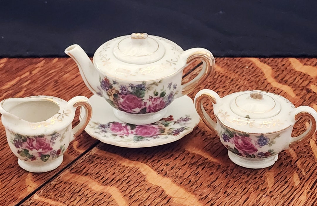 Vintage 6 Piece Porcelain Miniature Tea Set Tray, Tea Pot and Lid ...