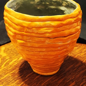 Vintage 6&quot; Orange Bee Hive Spiral Planter Artist Made