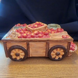 Vintage Yankee Candle * Piece Apple Cart w/ 6 Apple Shaped Votive Holders