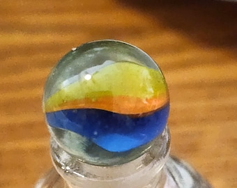 Vintage Small Yellow Blue Orange Cats Eye Marble