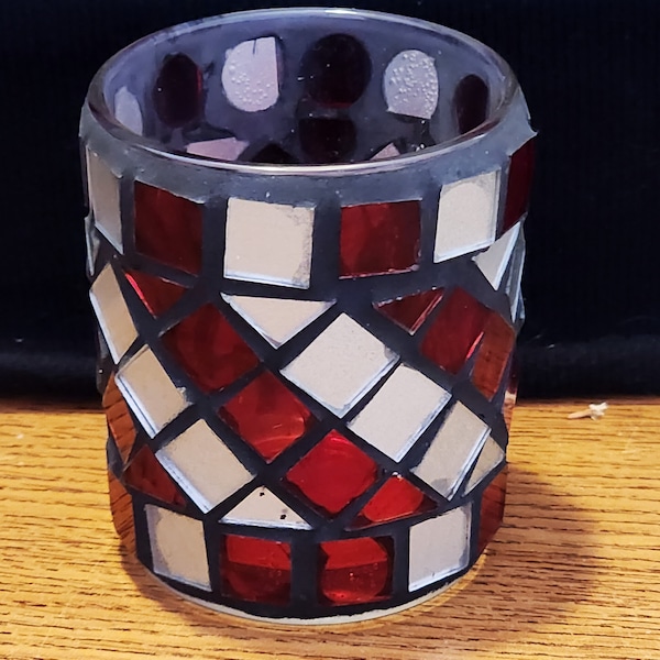 Vintage 1980s 2 3/4" x 2" Mosaic Glass Candle Holder