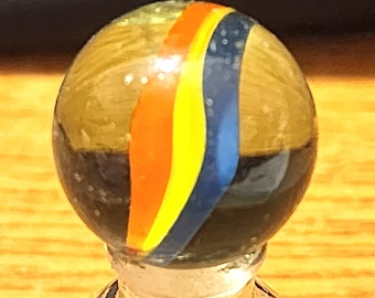 Mármol de ojo de gato grande vintage con remolino azul, amarillo y naranja