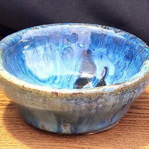 Vintage 6" Wide x 2" High Pottery Bowl Blue Green Black